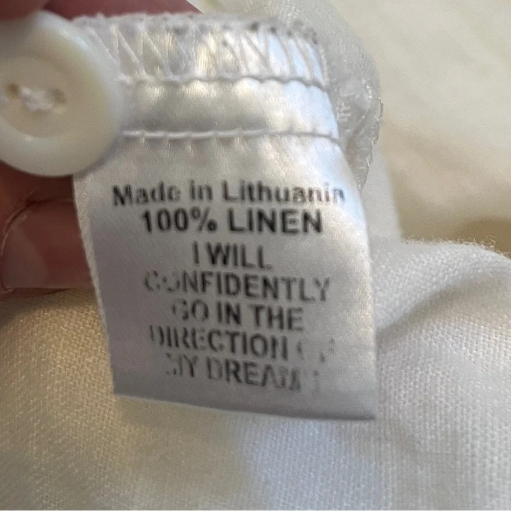 Flax 100% Linen Button Front Top 1G Off White Relaxed Fit Artsy - Picture 7 of 10